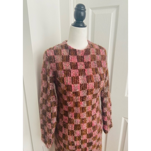 60s/70s Vintage Brown & Pink Dress size small/xs - Picture 3 of 7